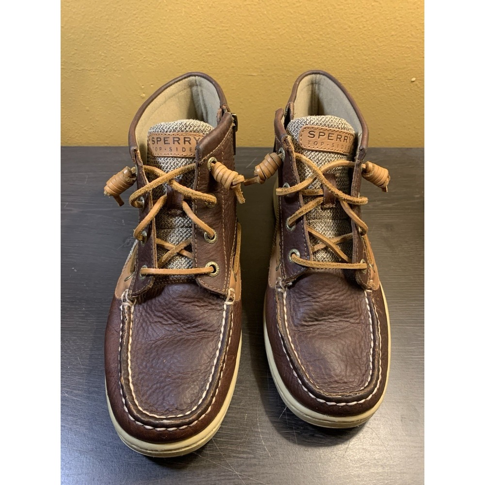 Sperry Top Sider Brown Leather Zip Ankle Boots Size 8 Preppy Classic - Picture 2 of 9